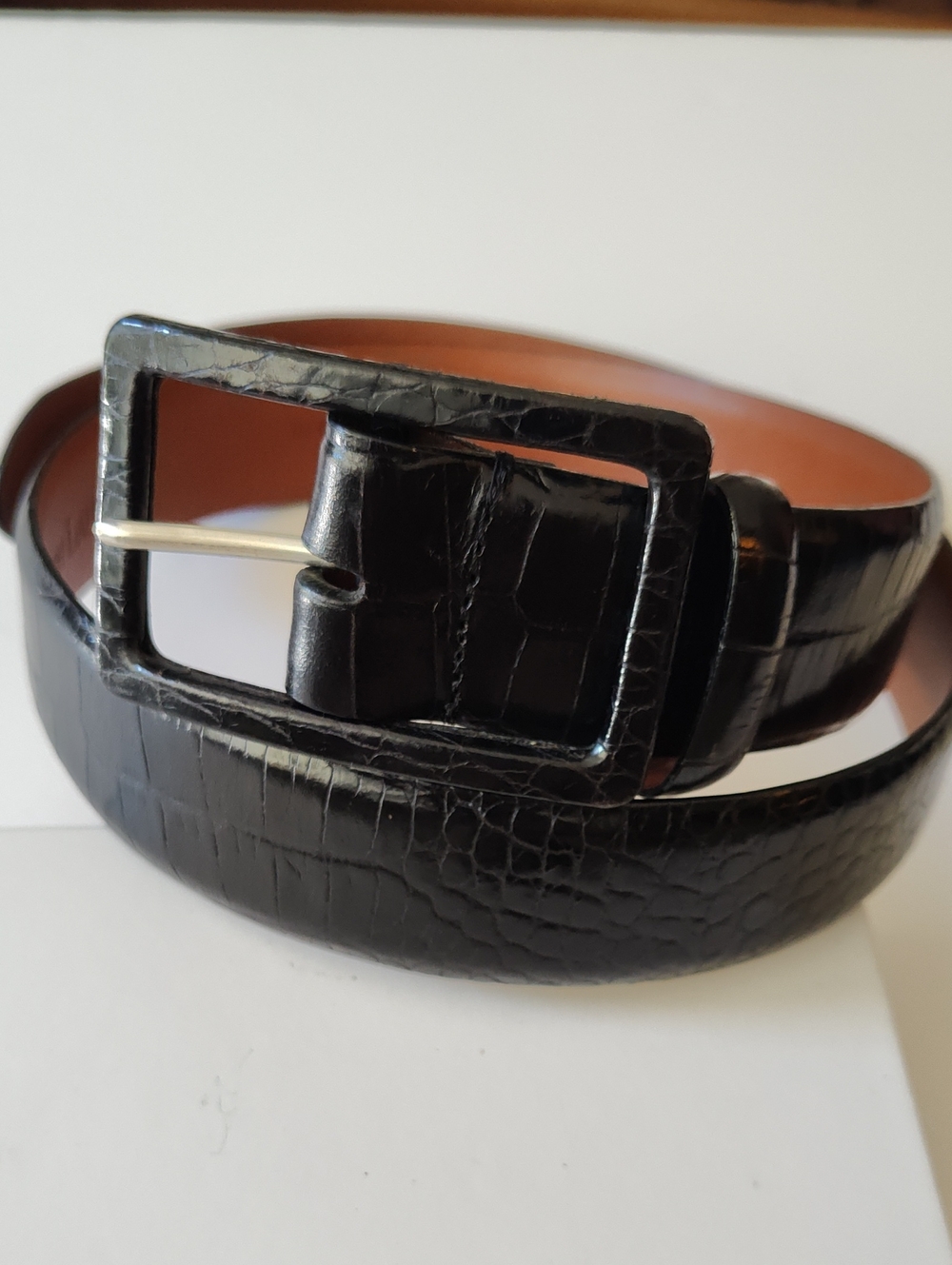 Ralph Lauren Black Croc-Embossed Leather Belt